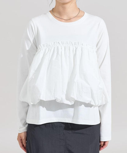 泡泡袖束身上衣風拼接長袖T恤