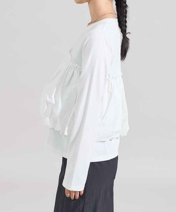 泡泡袖束身上衣風拼接長袖T恤