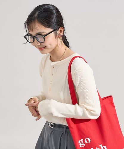 軍風羅紋亨利領長袖T恤