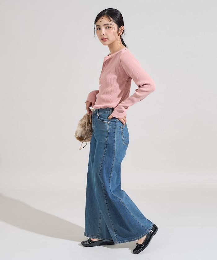 軍風羅紋亨利領長袖T恤