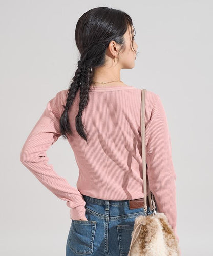 軍風羅紋亨利領長袖T恤