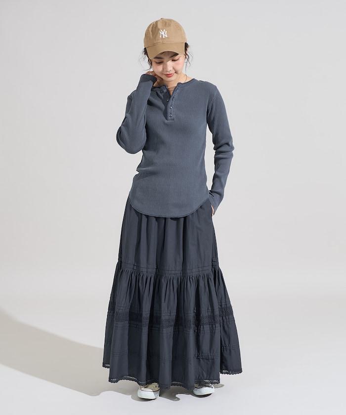 軍風羅紋亨利領長袖T恤