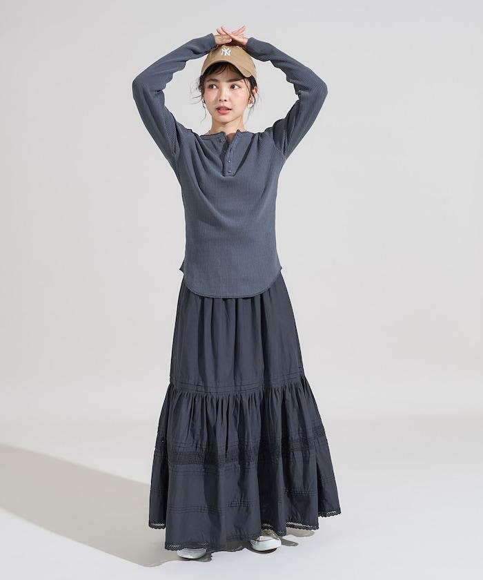 軍風羅紋亨利領長袖T恤