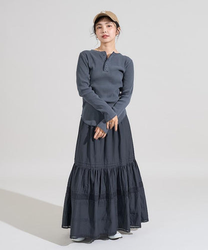 軍風羅紋亨利領長袖T恤