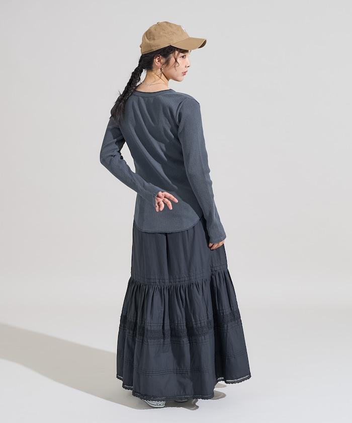 軍風羅紋亨利領長袖T恤