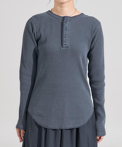 軍風羅紋亨利領長袖T恤