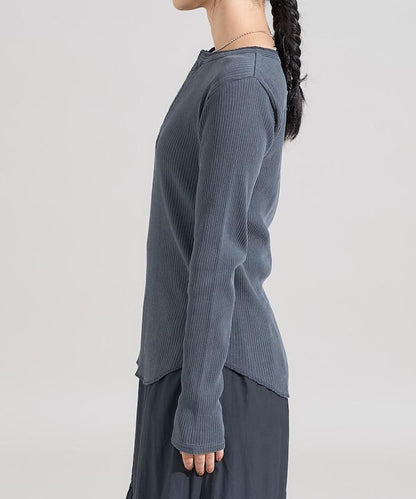 軍風羅紋亨利領長袖T恤