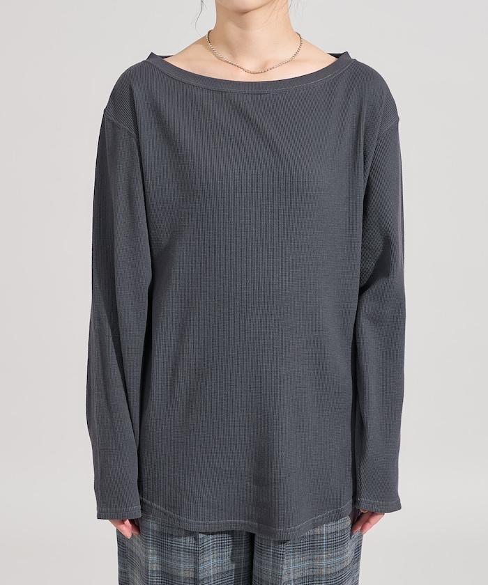 一字肩華夫格長袖T恤