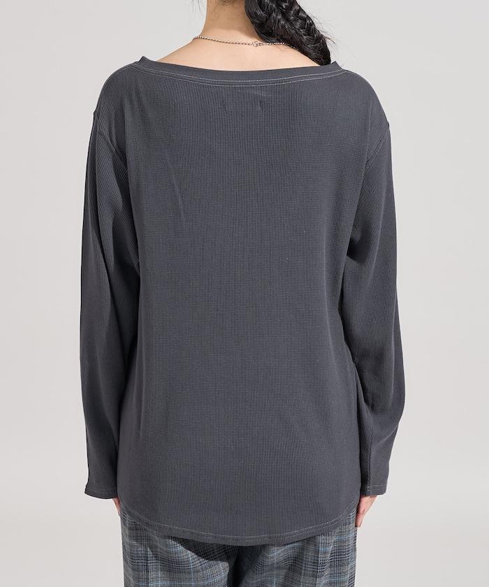 一字肩華夫格長袖T恤