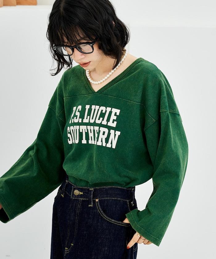 復古風格2way美式橄欖球長袖T恤