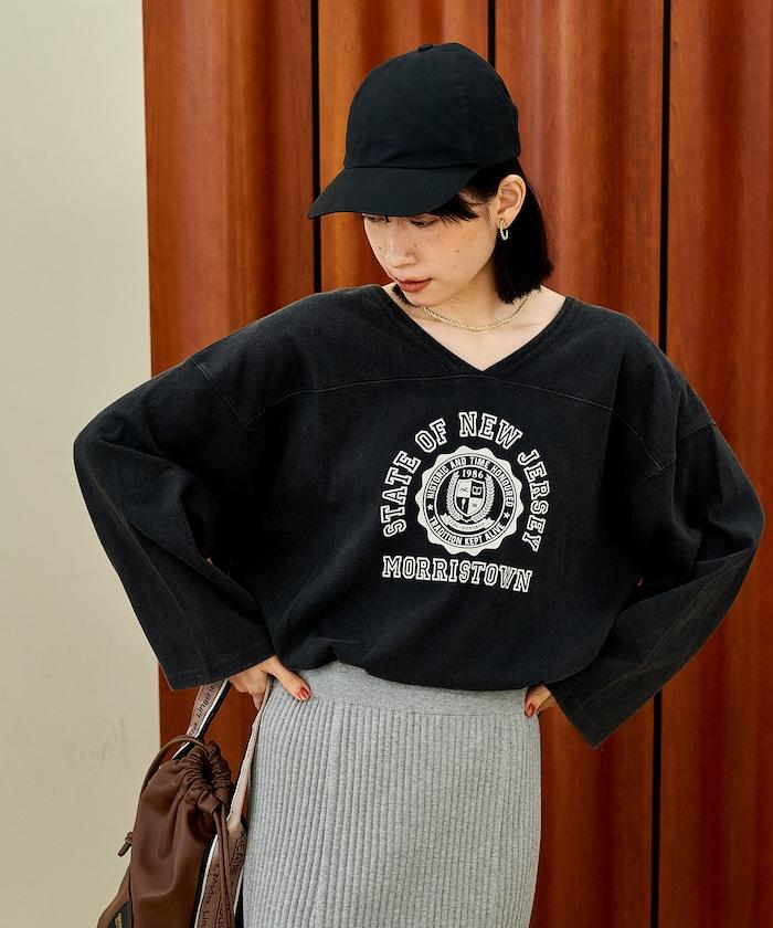 復古風格2way美式橄欖球長袖T恤