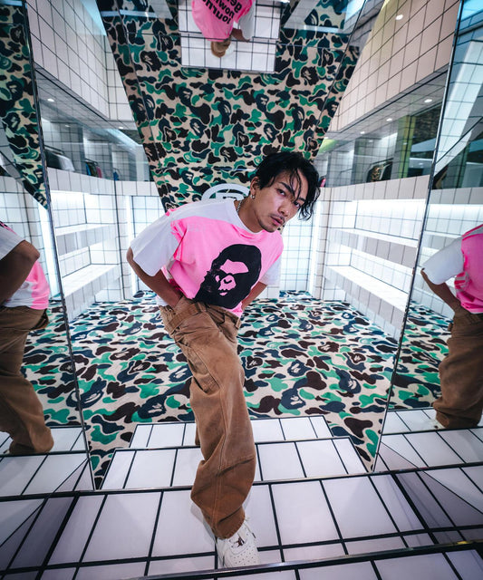 SAINT MICHAEL/聖邁克爾/BAPE_SS TEE/手印圖案/白色×粉色
