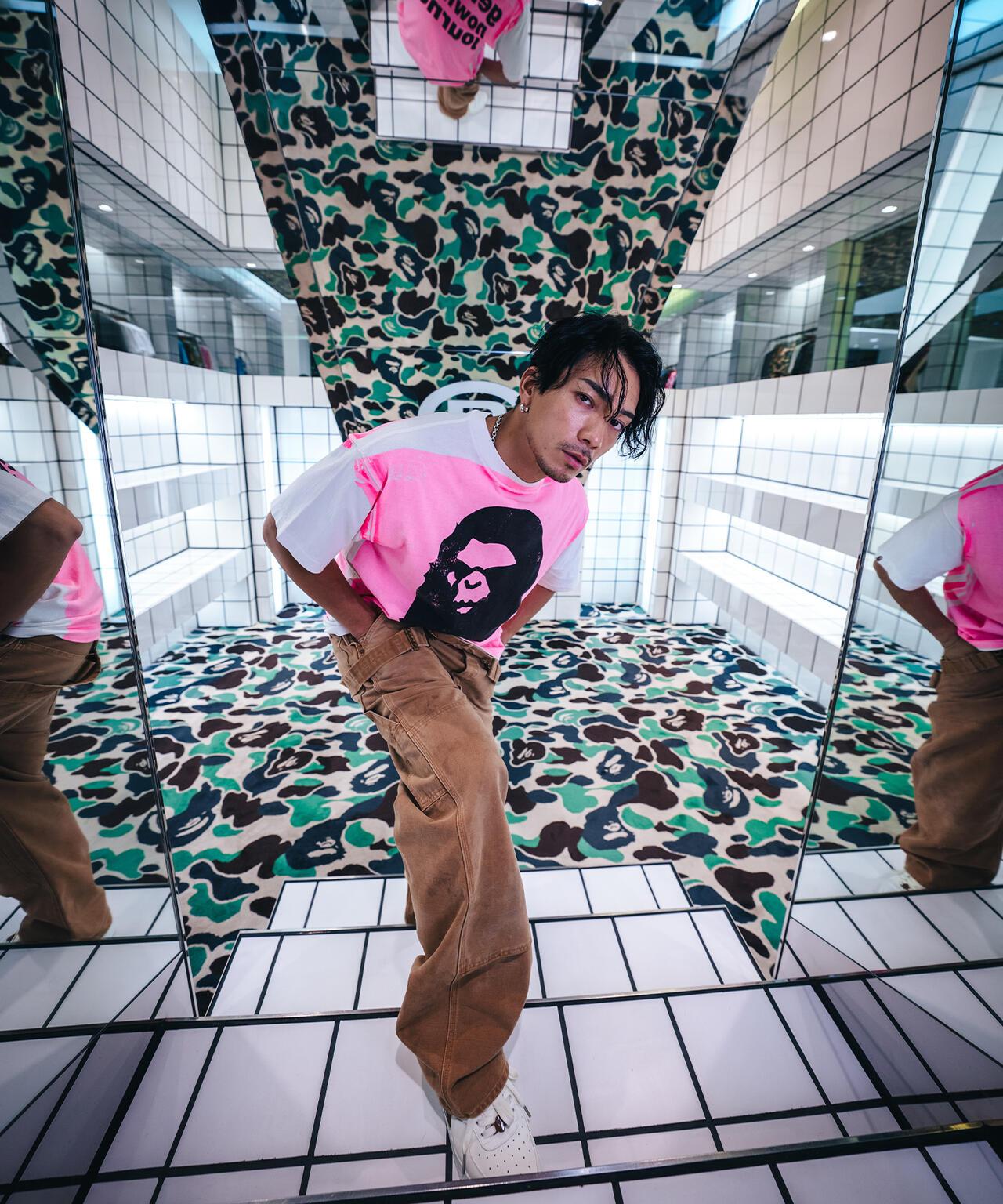 SAINT MICHAEL/聖邁克爾/BAPE_SS TEE/手印圖案/白色×粉色