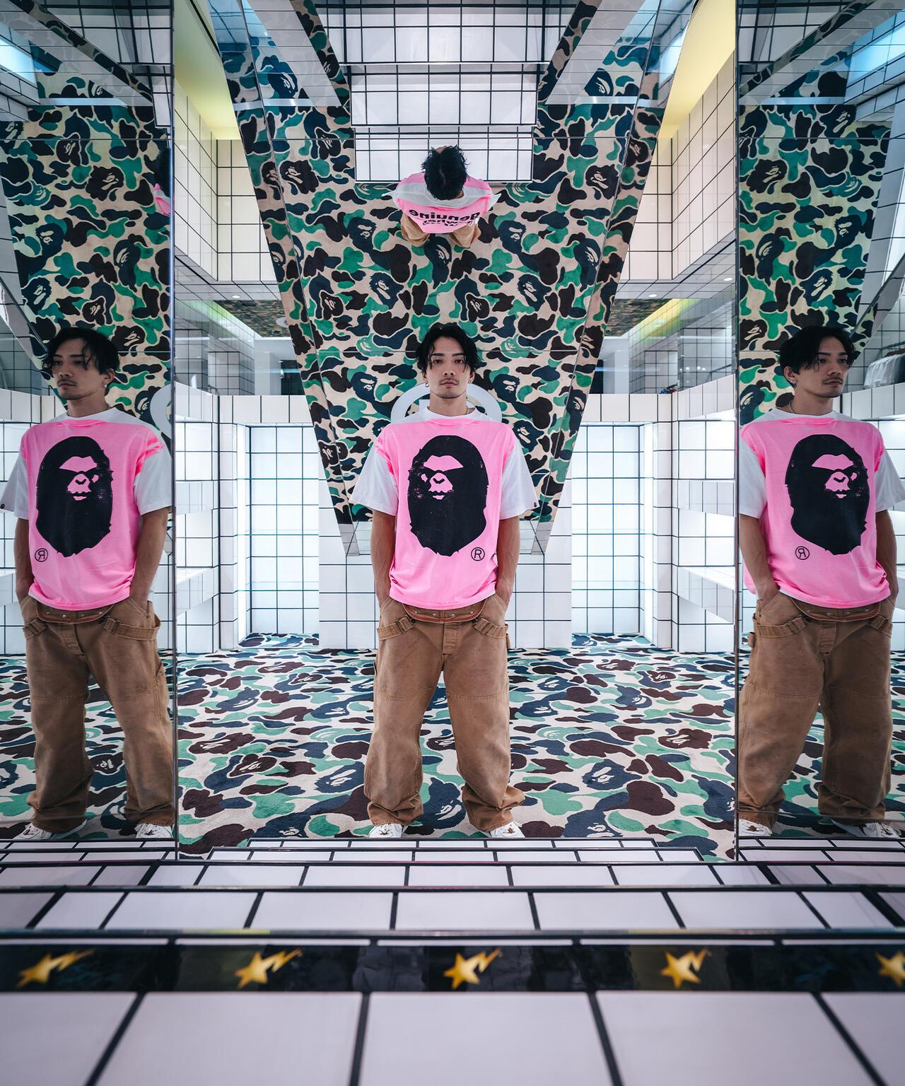 SAINT MICHAEL/聖邁克爾/BAPE_SS TEE/手印圖案/白色×粉色
