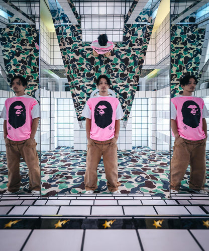 SAINT MICHAEL/聖邁克爾/BAPE_SS TEE/手印圖案/白色×粉色