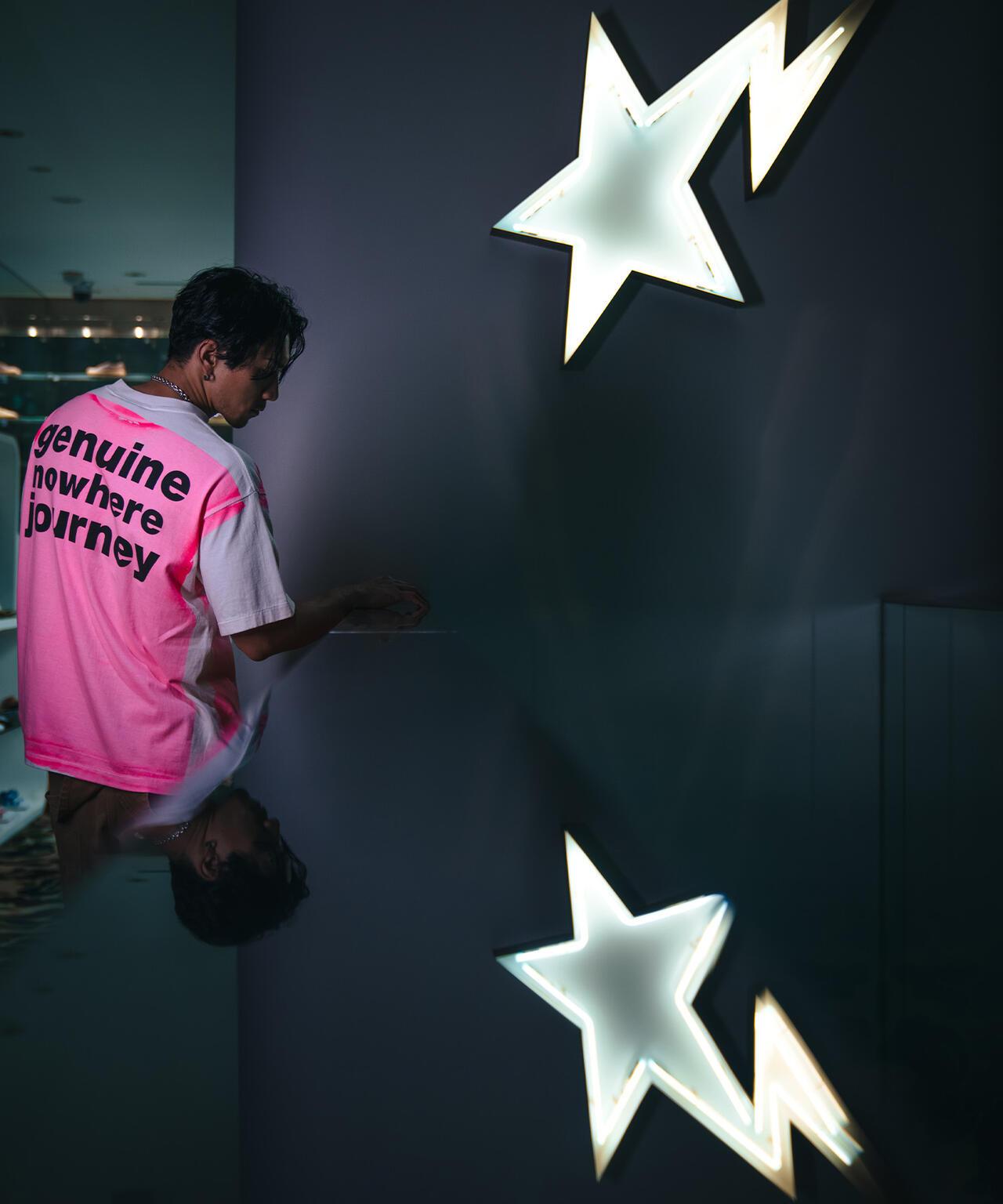 SAINT MICHAEL/聖邁克爾/BAPE_SS TEE/手印圖案/白色×粉色