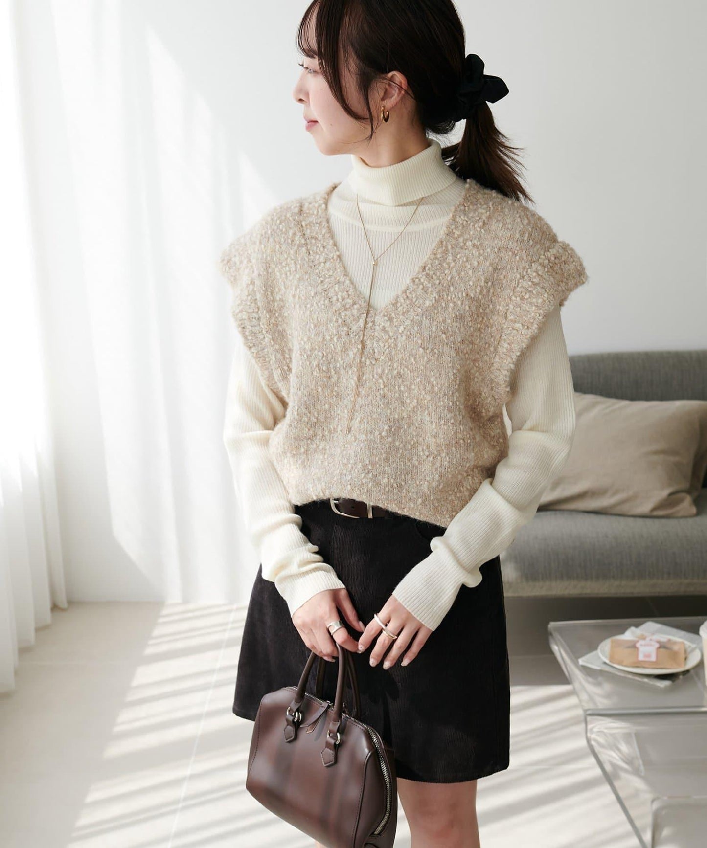 【Discoat】粗斜紋荷葉邊馬甲