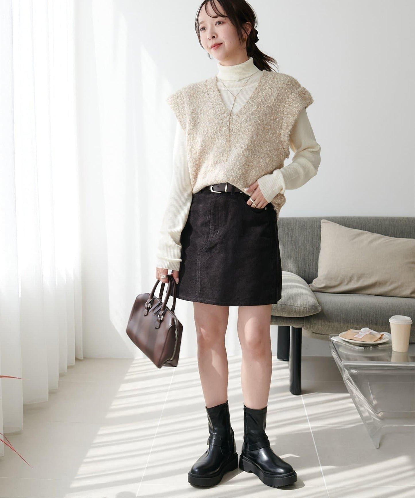 【Discoat】粗斜紋荷葉邊馬甲