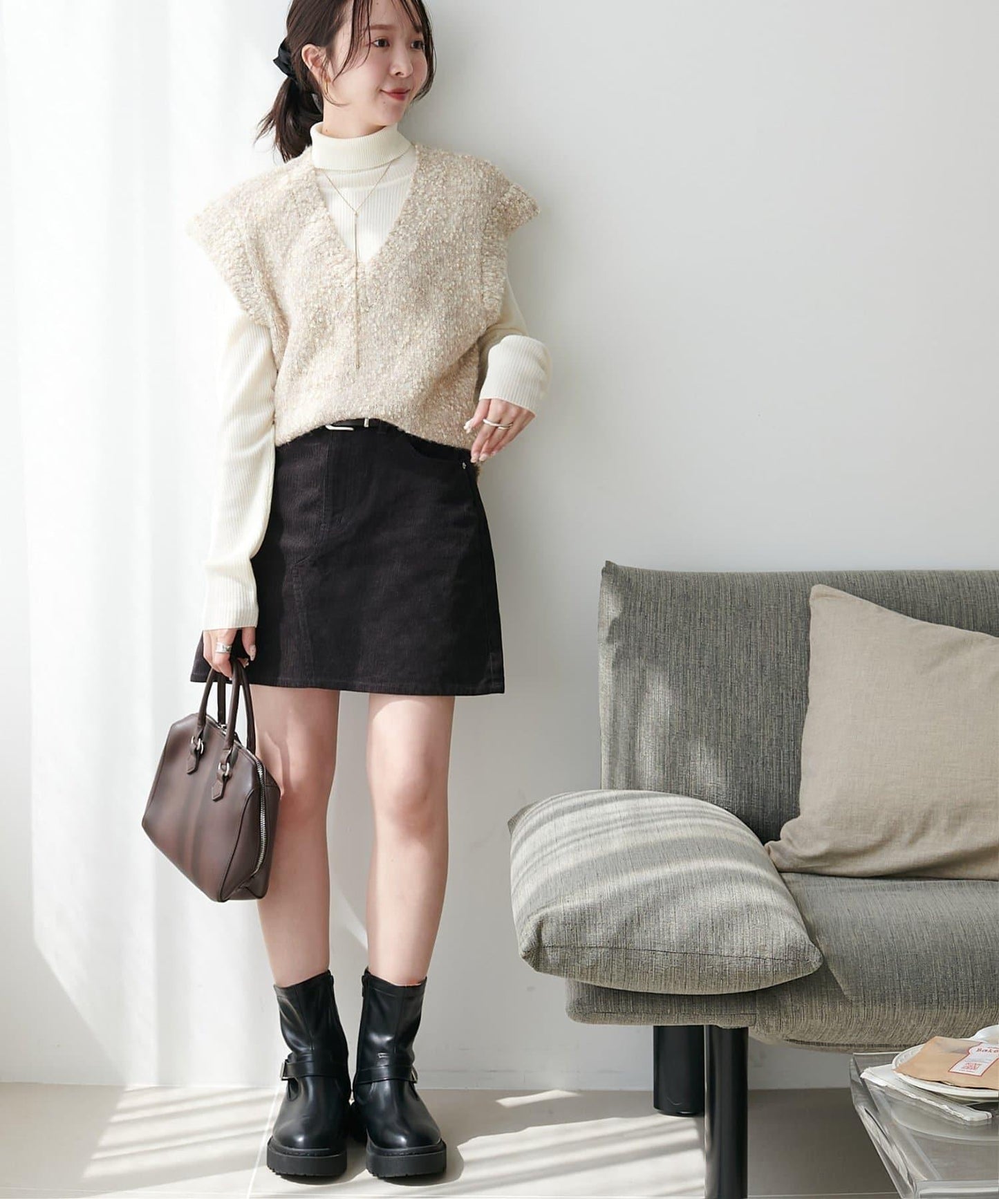 【Discoat】粗斜紋荷葉邊馬甲