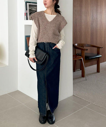 【Discoat】粗斜紋荷葉邊馬甲