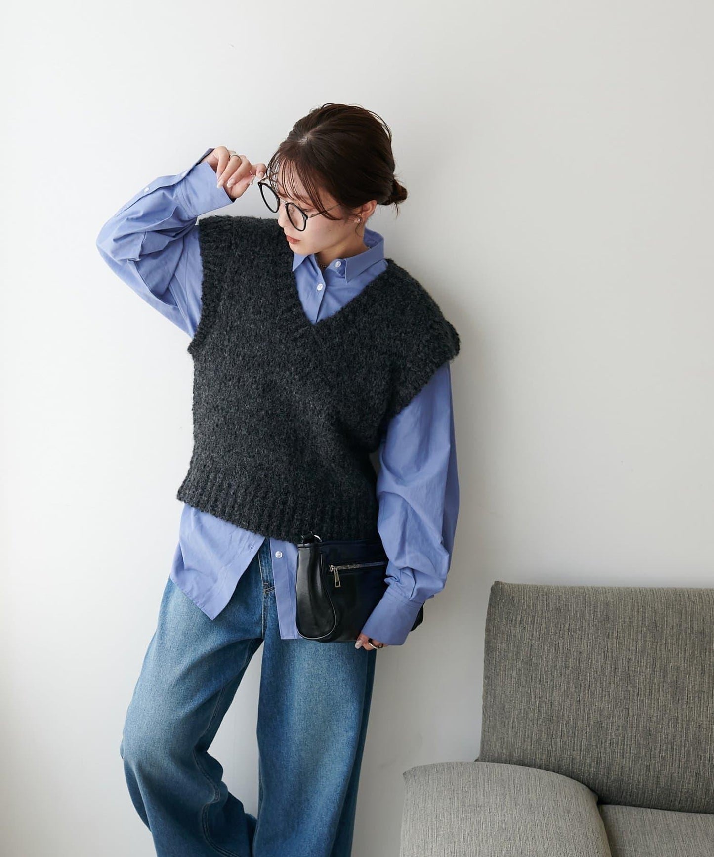 【Discoat】粗斜紋荷葉邊馬甲