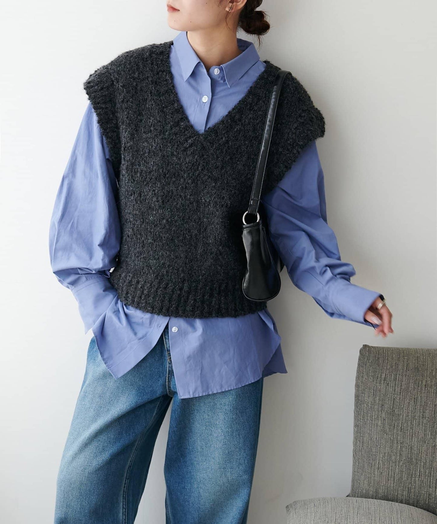 【Discoat】粗斜紋荷葉邊馬甲