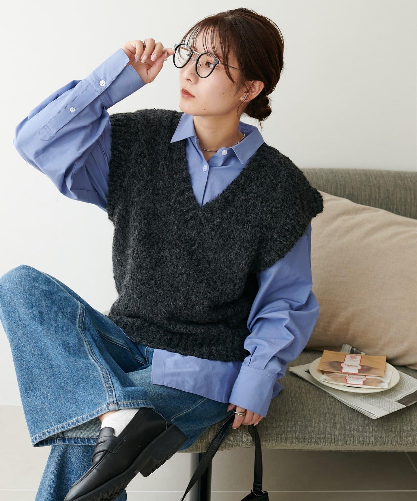 【Discoat】粗斜紋荷葉邊馬甲