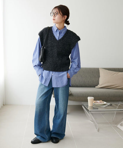 【Discoat】粗斜紋荷葉邊馬甲