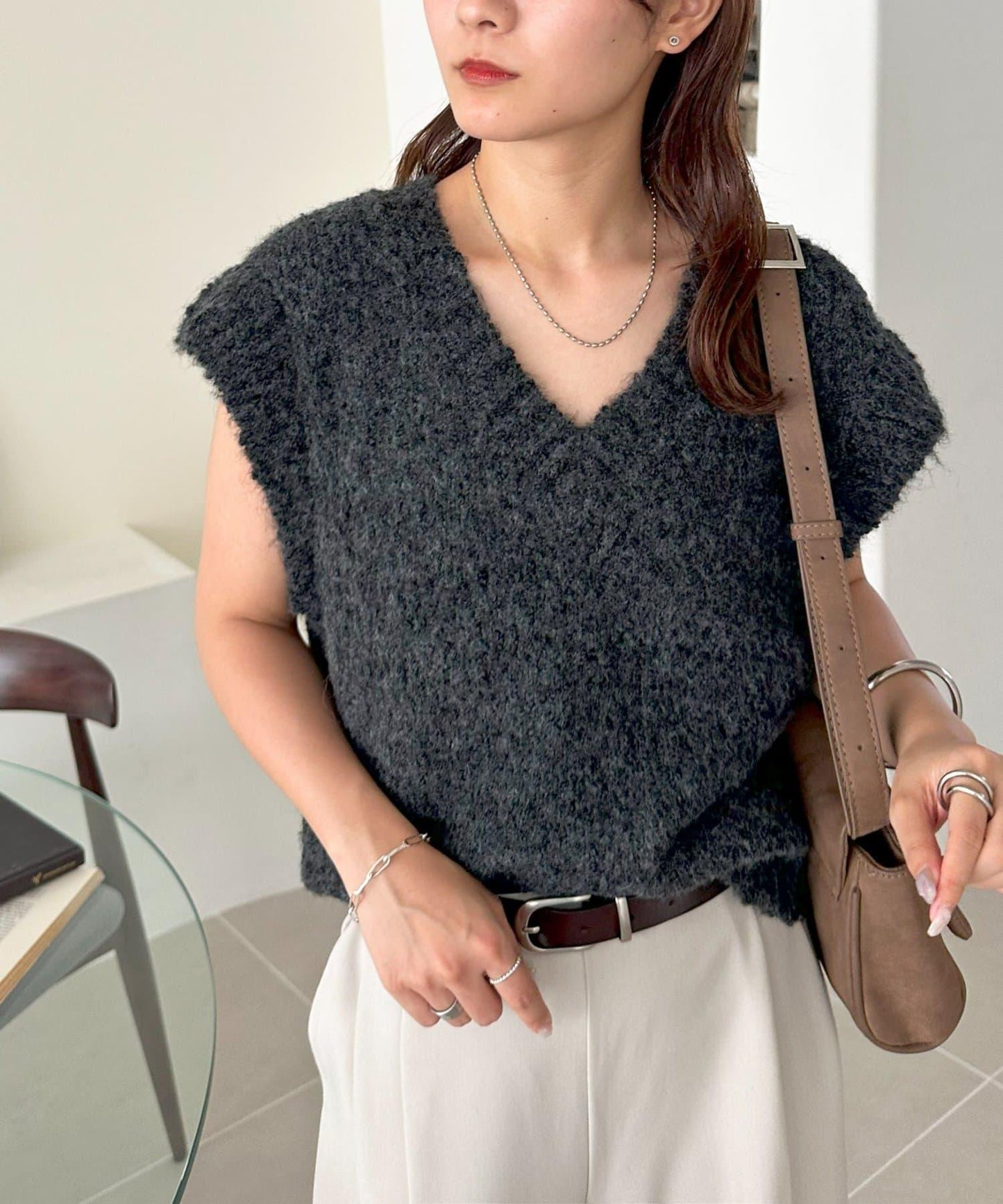 【Discoat】粗斜紋荷葉邊馬甲