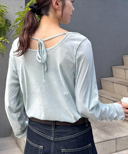 透視植絨復古工藝後系蝴蝶結上衣