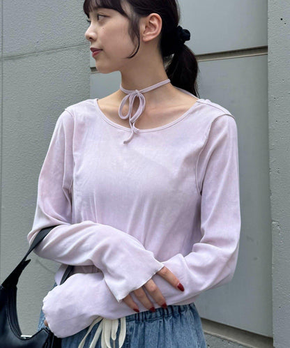 透視植絨復古工藝後系蝴蝶結上衣