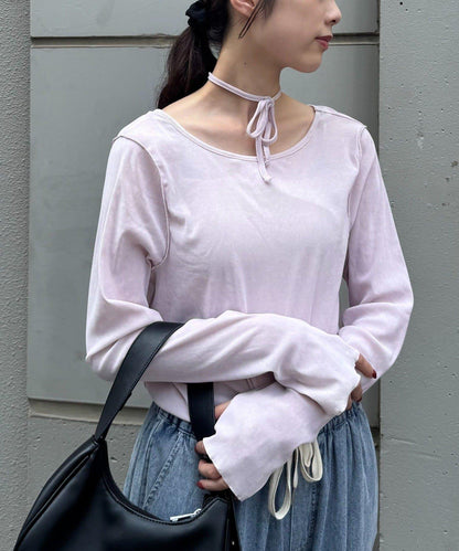 透視植絨復古工藝後系蝴蝶結上衣