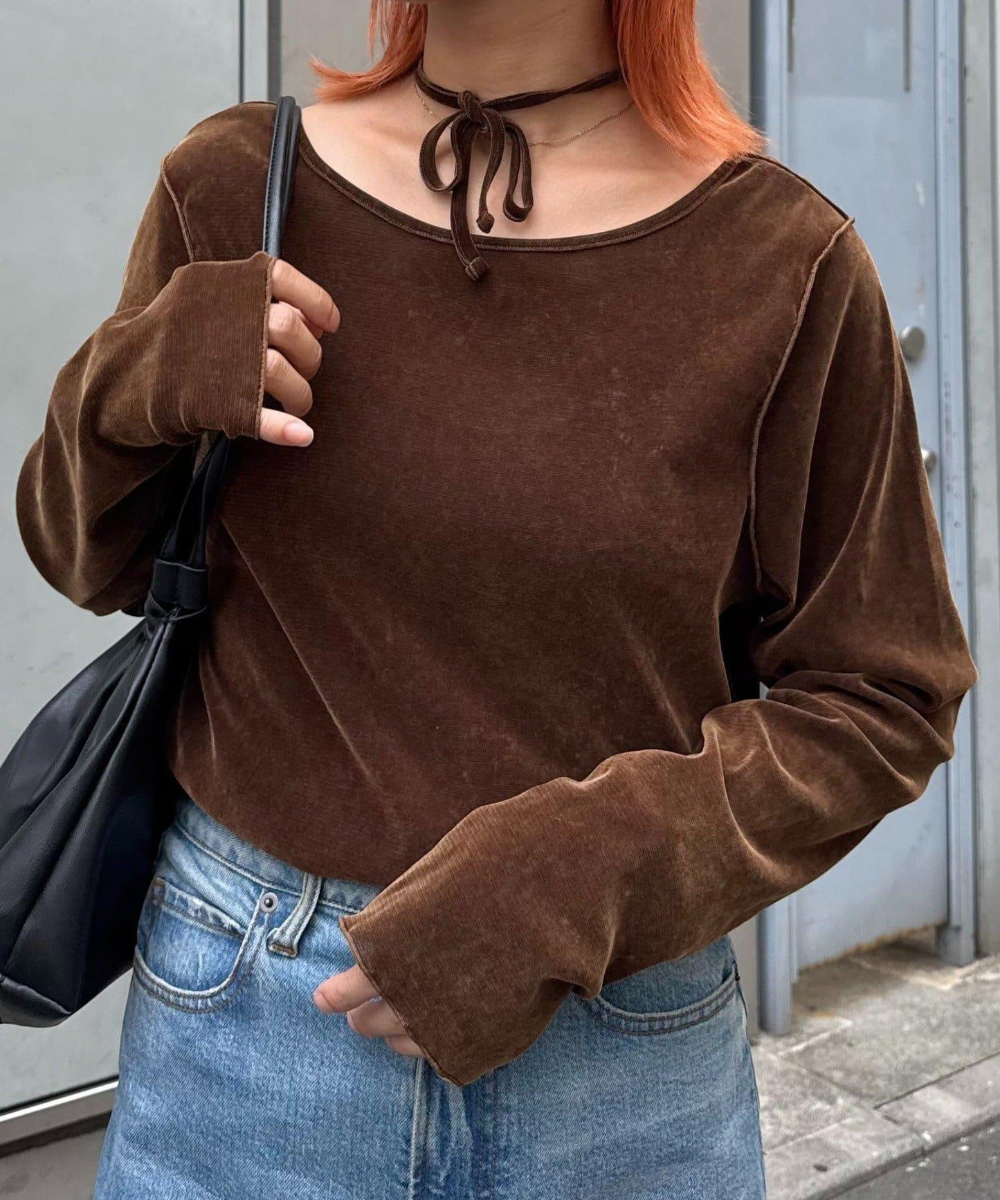 透視植絨復古工藝後系蝴蝶結上衣