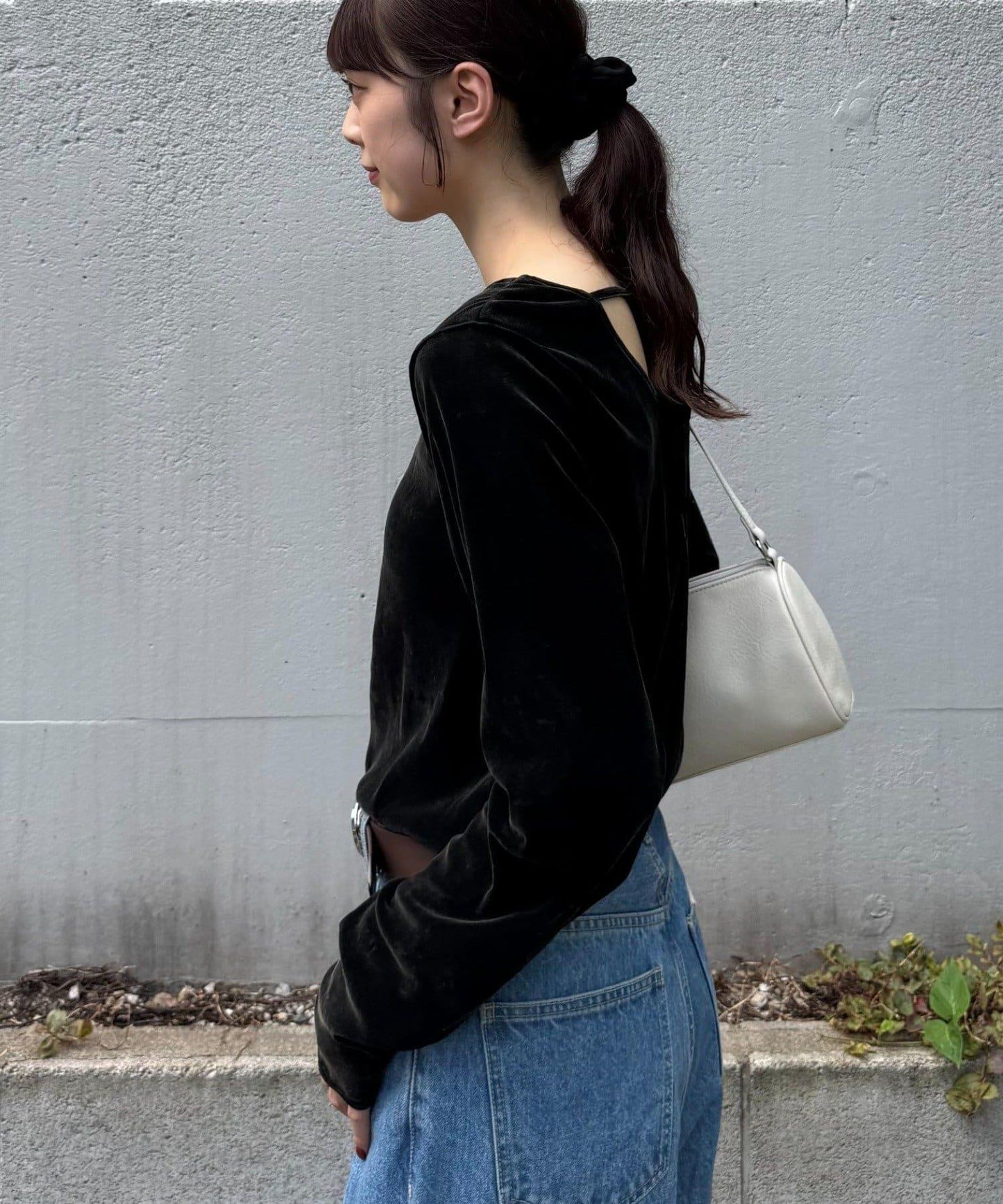 透視植絨復古工藝後系蝴蝶結上衣