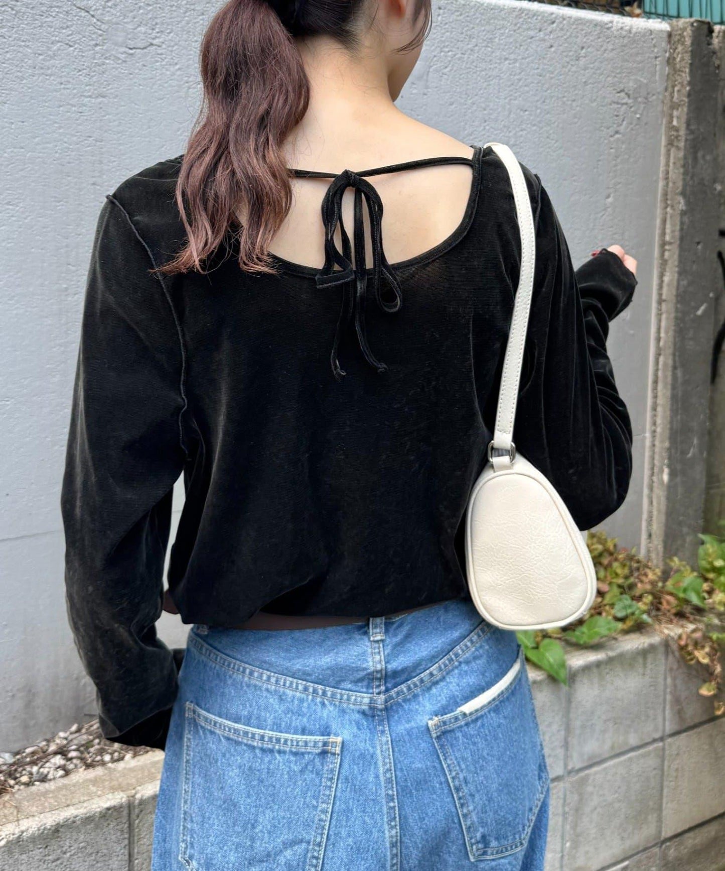 透視植絨復古工藝後系蝴蝶結上衣