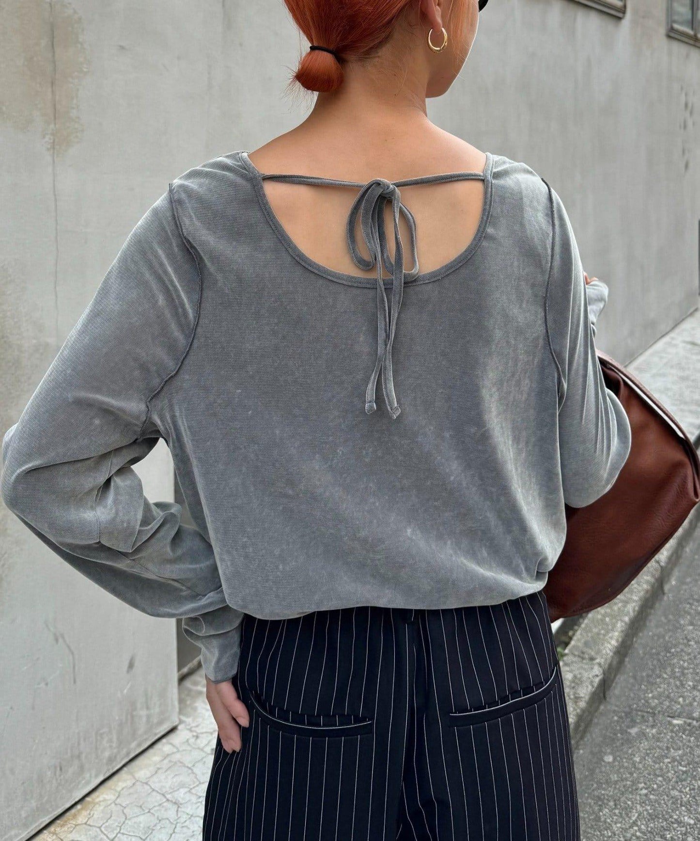 透視植絨復古工藝後系蝴蝶結上衣