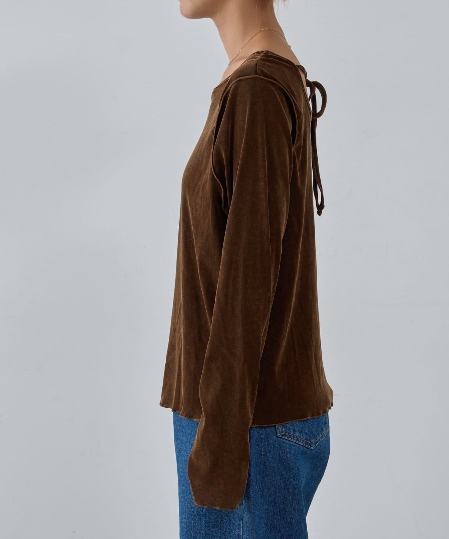 透視植絨復古工藝後系蝴蝶結上衣