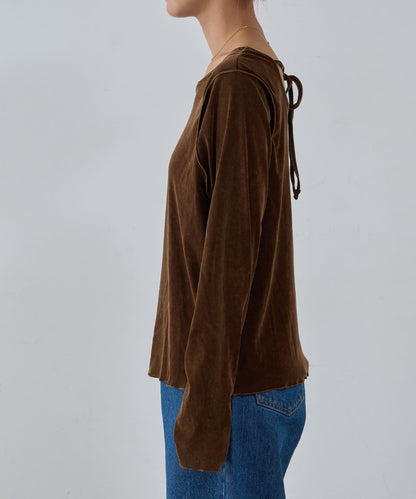 透視植絨復古工藝後系蝴蝶結上衣