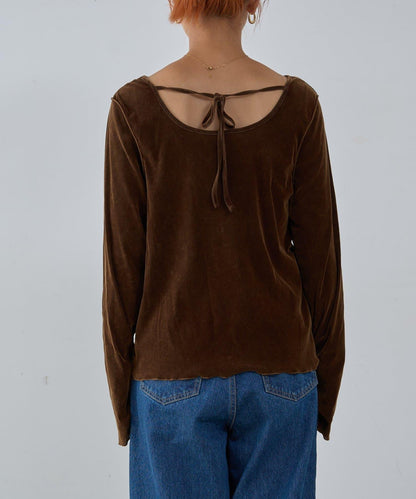 透視植絨復古工藝後系蝴蝶結上衣