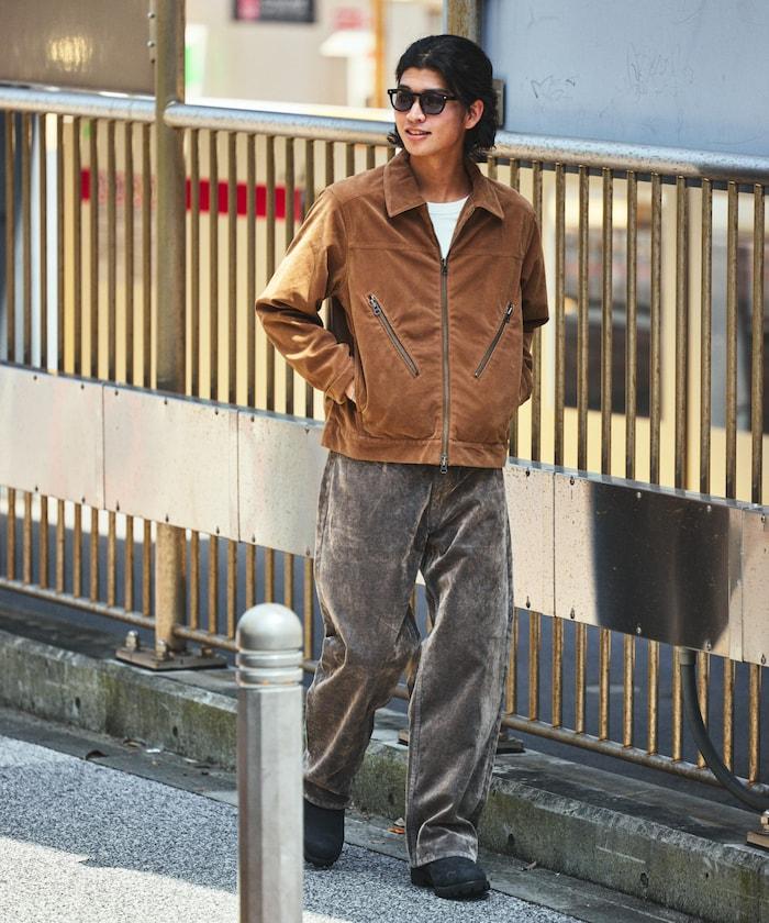 直筒版型植絨寬鬆牛仔褲