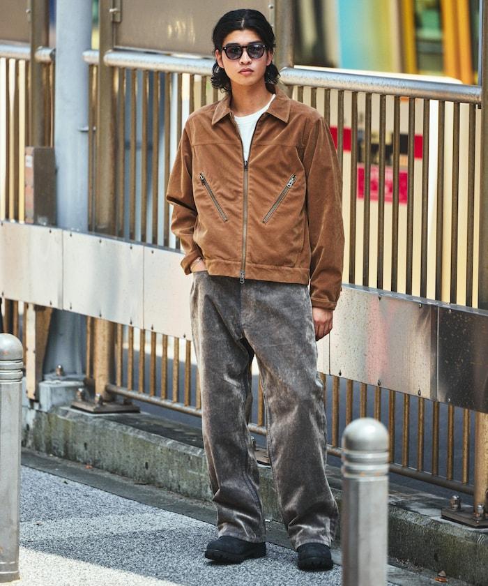 直筒版型植絨寬鬆牛仔褲