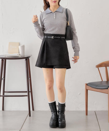 【Chico】附腰帶麂皮褶皺短褲