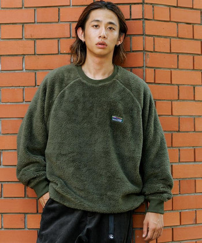 寬鬆版型插肩袖長絨抓絨套頭衫
