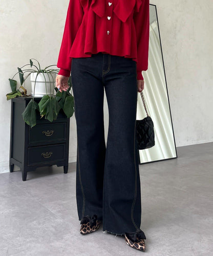 高腰鬆緊帶彈力微喇牛仔褲