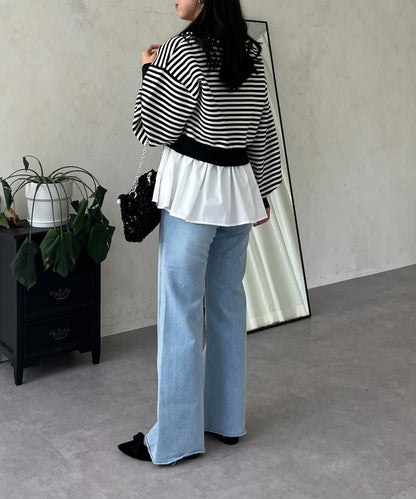 高腰鬆緊帶彈力微喇牛仔褲