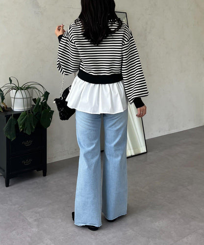 高腰鬆緊帶彈力微喇牛仔褲