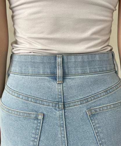 高腰鬆緊帶彈力微喇牛仔褲