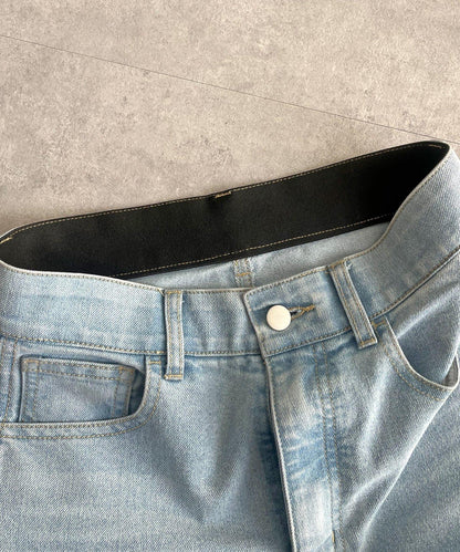 高腰鬆緊帶彈力微喇牛仔褲