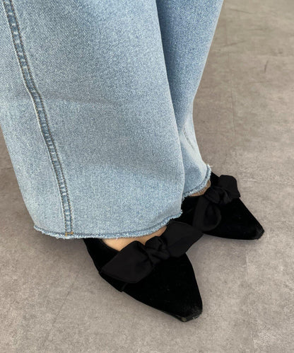 高腰鬆緊帶彈力微喇牛仔褲