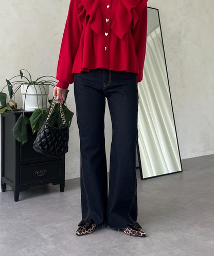 高腰鬆緊帶彈力微喇牛仔褲